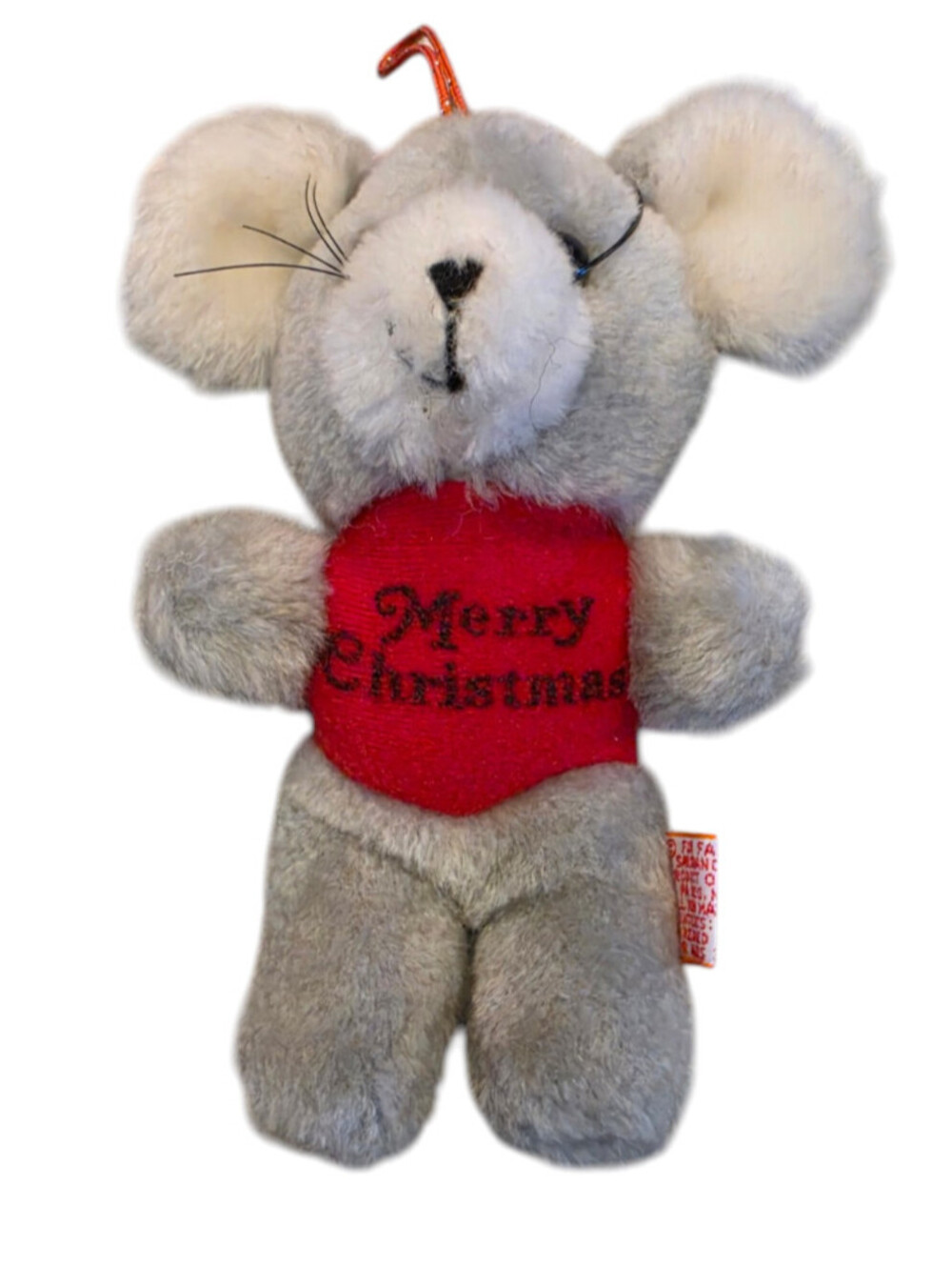 Vintage 1980 Fun Farm Merry Christmas Mouse Plush Stuffed Animal Ornament